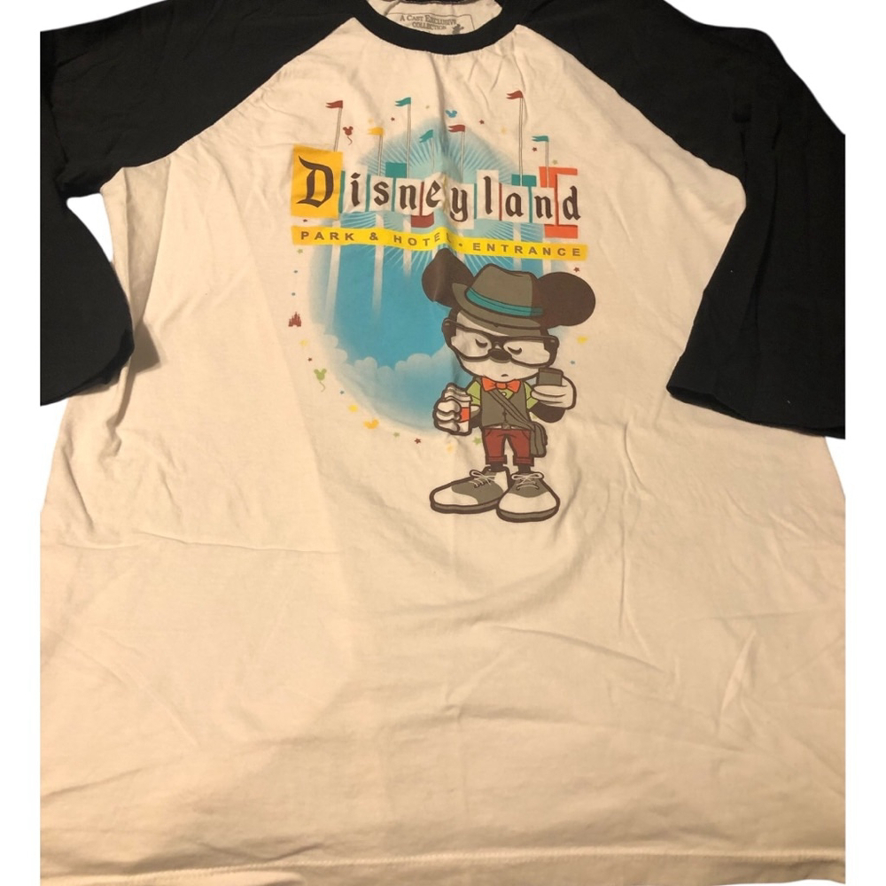 Disney Disneyland Hipster Mickey White Black Long Sleeve Tee L